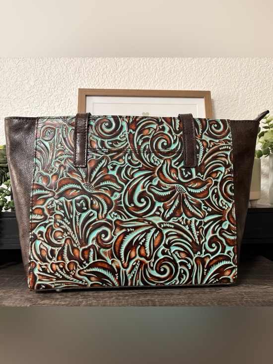 Patricia Nash Handbags - Patricia Nash Brown and Turquoise Tooled Floral Tote